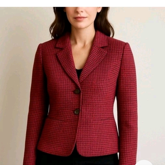 Tahari Arthur S Levine Women's Red Houndstooth Blazer, Size 16 - Picture 1 of 8